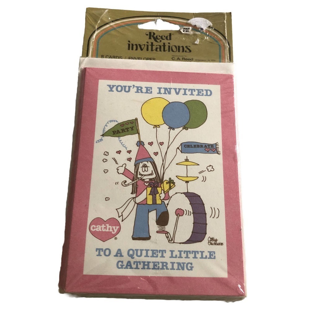1982 Cathy Guisewite Cartoon Party 8 Invitations Quiet Little Gathering SEALED